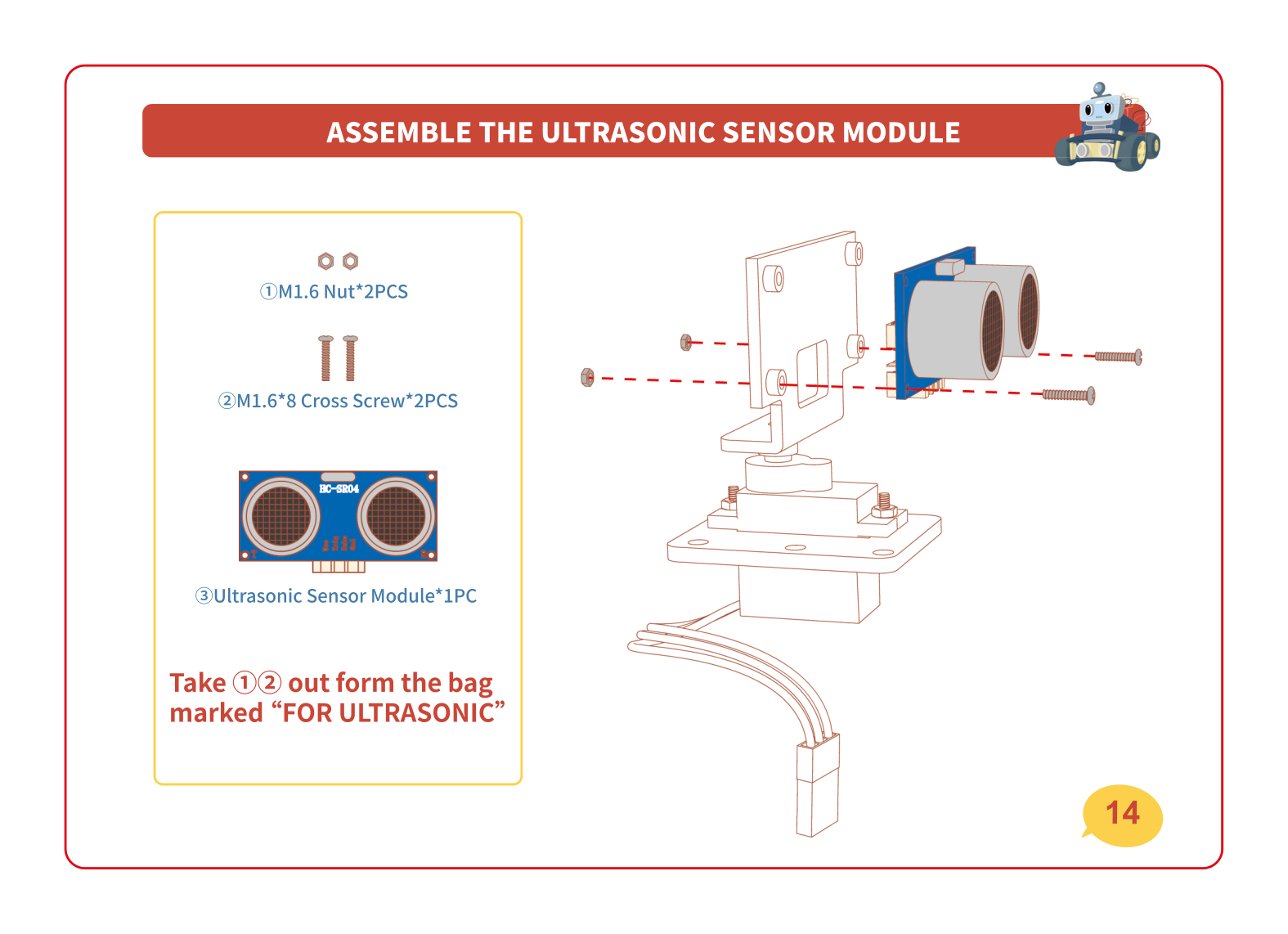 The finished ultrasonic sensor and camera head on the SG90 servo lowering onto the top plate